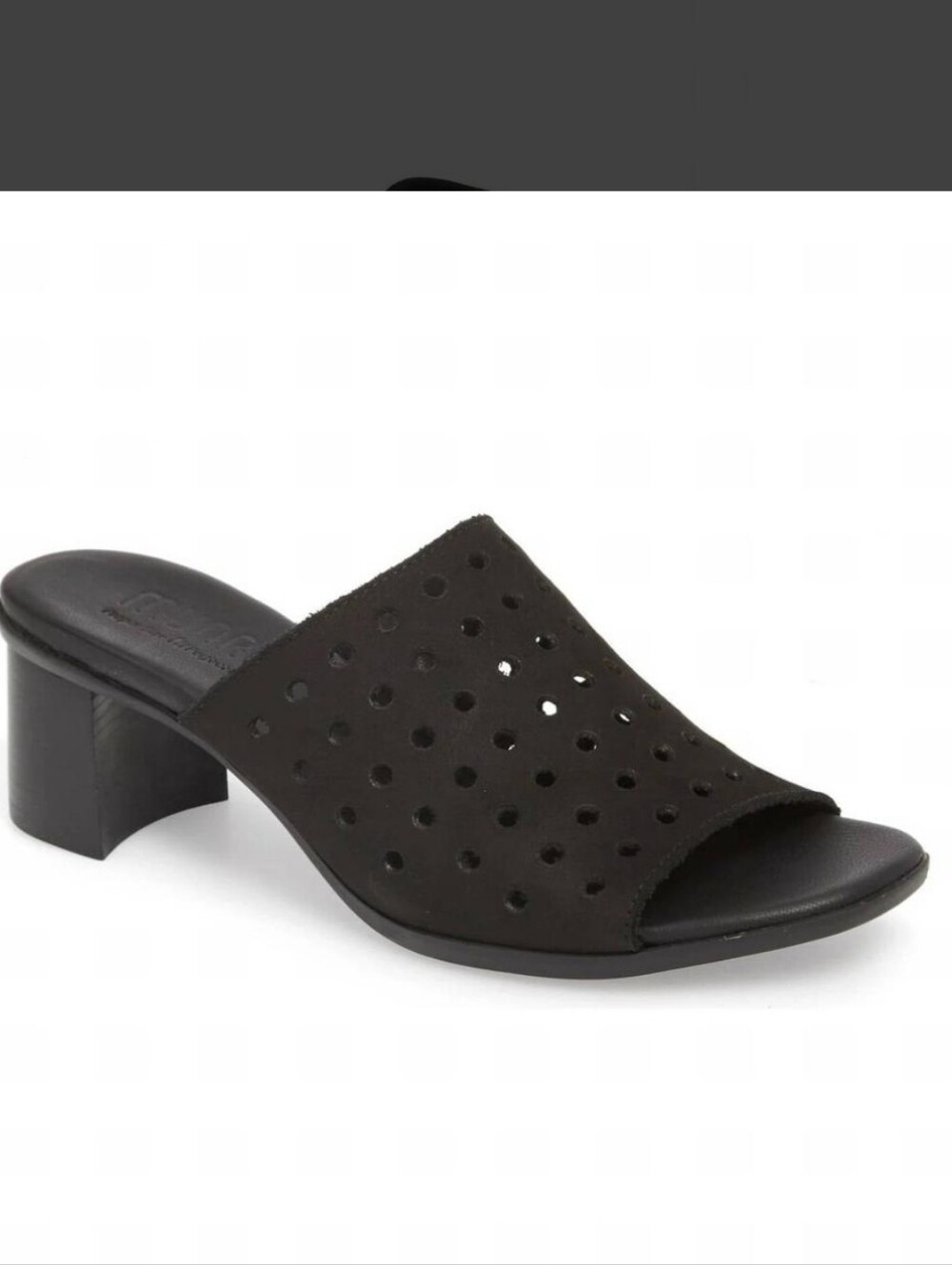 Munro Jules Nubuck Black Leather Mule Slides Heeled Sandals